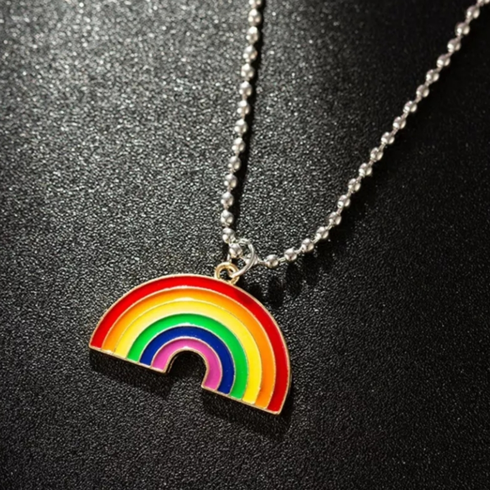 70s Style Pride Rainbow Pendant Chain Necklace - Picture 3 of 4